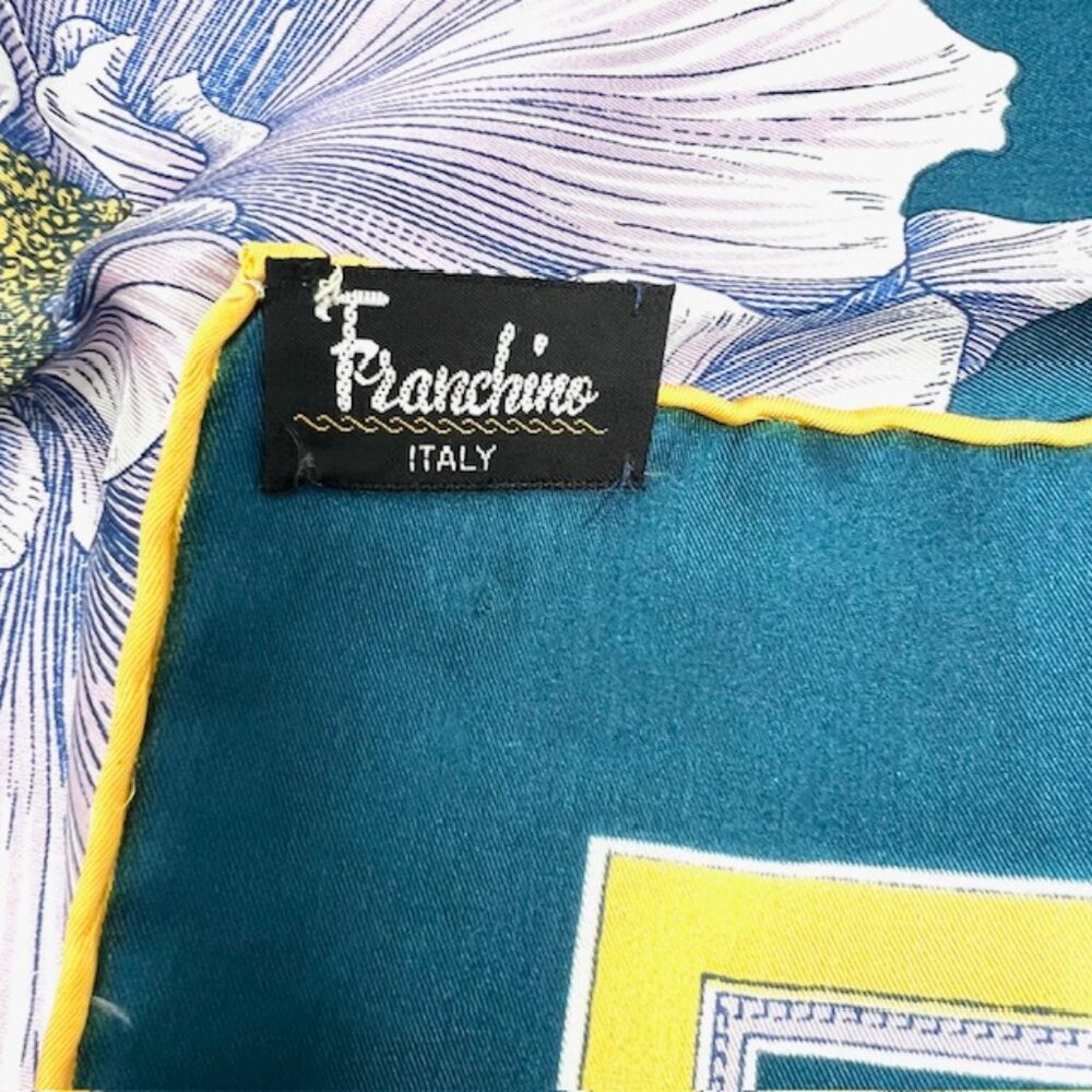 Unused Italy Scarf Franchino  Silk Teal Blue Gold Purple  Floral  31" x31" (23 - Picture 10 of 10